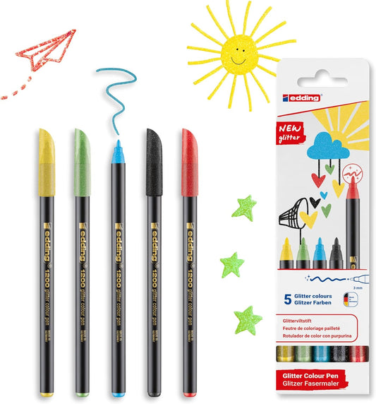 Rotulador Edding 1200 Glitter Punto Fino 1mm Set C/5 Piezas