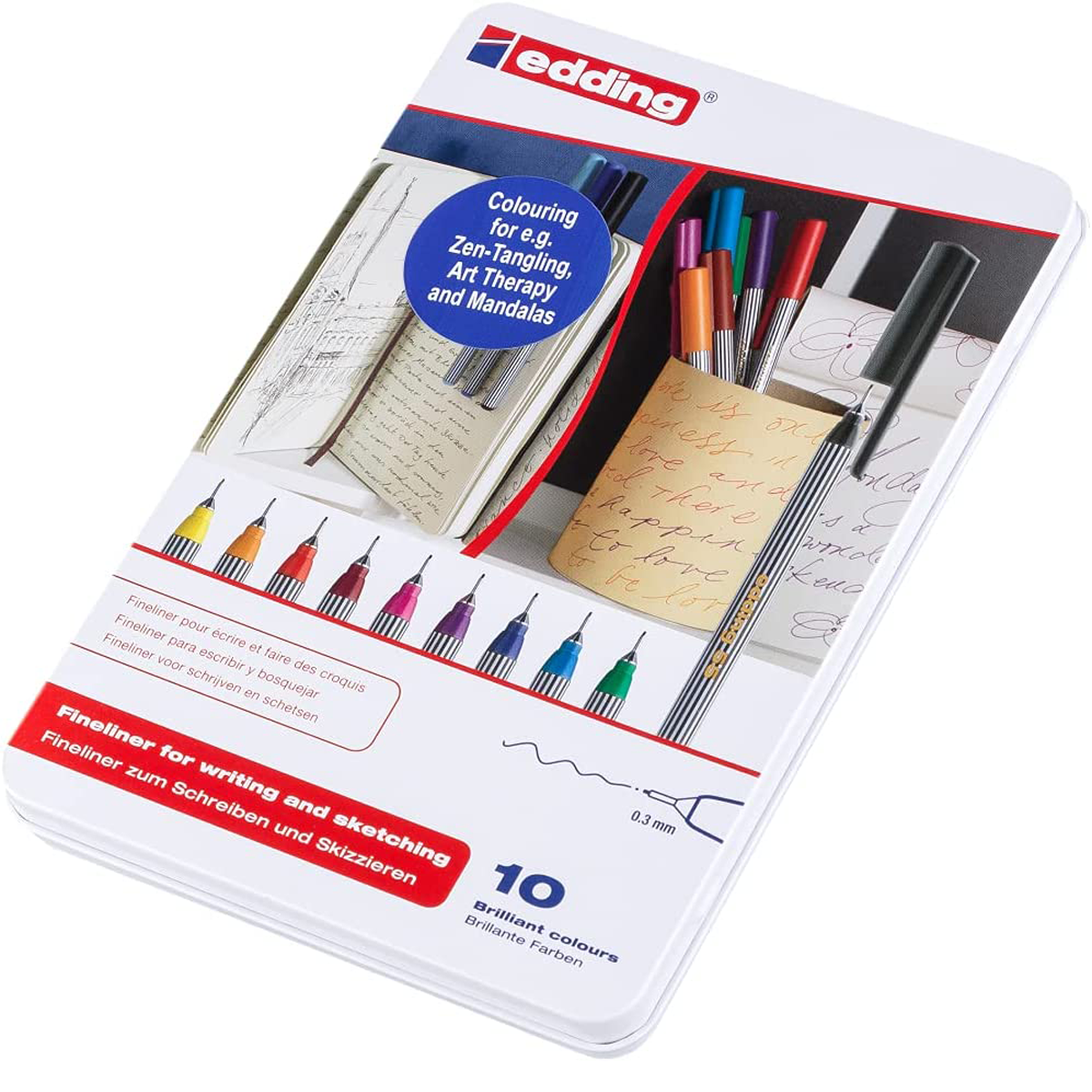 Rotulador Edding Fineliner Punta 0.3mm Estuche Metal C/10 Piezas