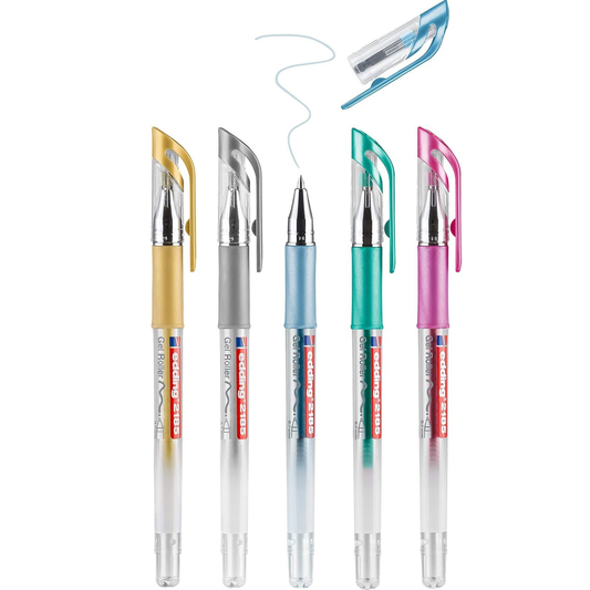 Pluma Gel Colores Metalicos Edding 2185 Punta 0.7mm Estuche C/5 Piezas