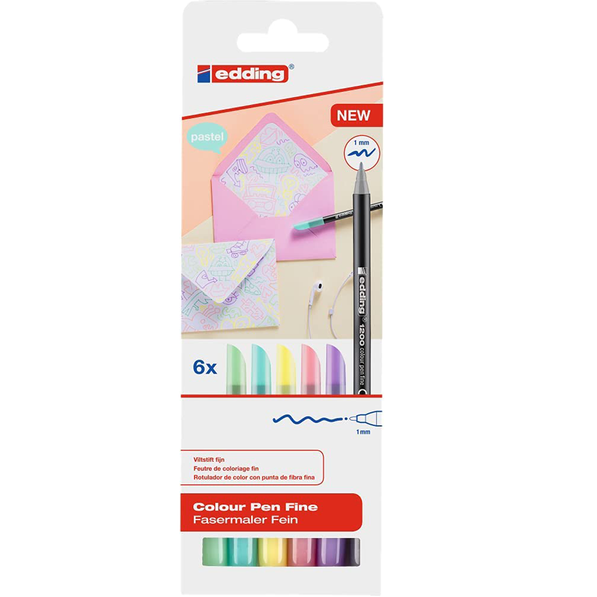Rotulador Edding 1200-6  Pastel Punta Fibra 1mm Papel Estuche C/6 Piezas