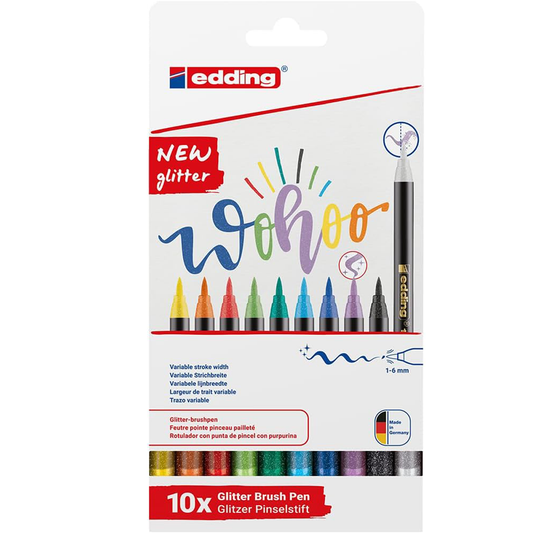 Rotulador Edding 1340 Brushpen Punta Pincel Flexible Glitter Set c/10 Piezas