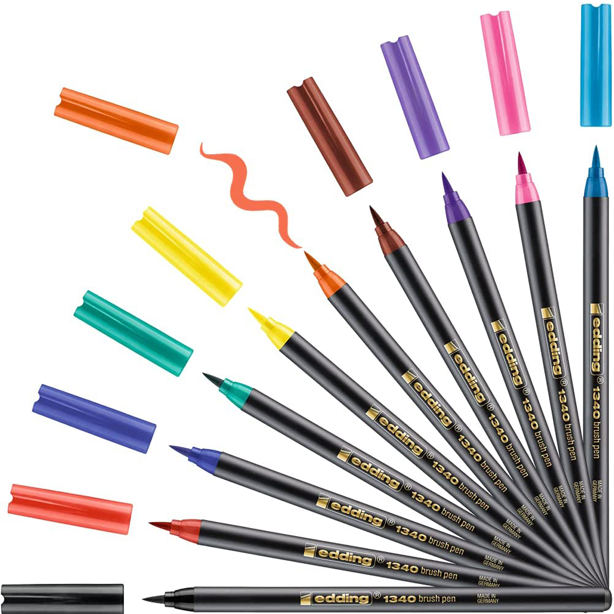 Rotulador Edding E-1340-10-2 Brushpen Punta Pincel Flexible Caja C/10 Piezas