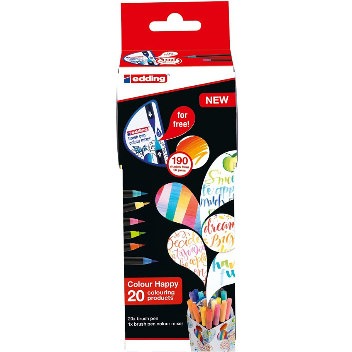 Rotulador Edding Brushpen Punta Pincel + 1 Mezclador Box Happy C/20 Pzas Papel