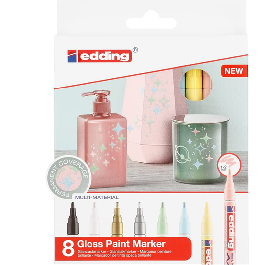 MARCADOR EDDING 751 GLOSS PASTEL DECORACION PERMANENTE VIDRIO PORCELANA CERAMICA 1-2mm C/8 PAST
