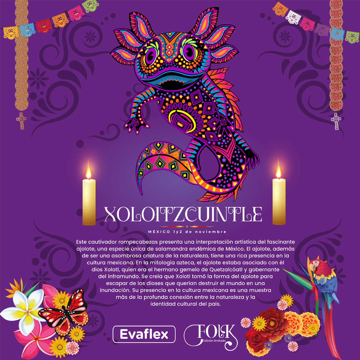 Rompecabezas Evaflex Ajolote Arte Folk Cultural Mexicano C/150 Piezas