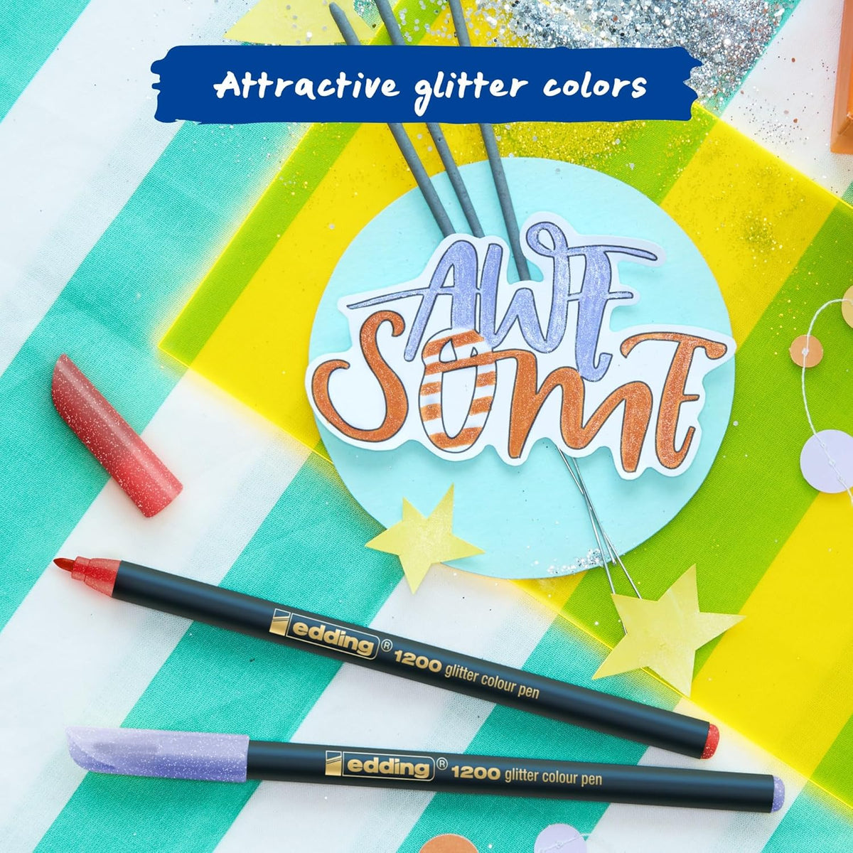 Rotulador Edding 1200 Glitter Punto Fino 1mm Set C/5 Piezas