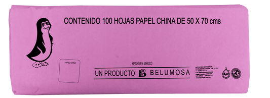 Papel China Pingüino Belumosa Bolsa C/100 Carpetas Rosa Palido 75*50cm