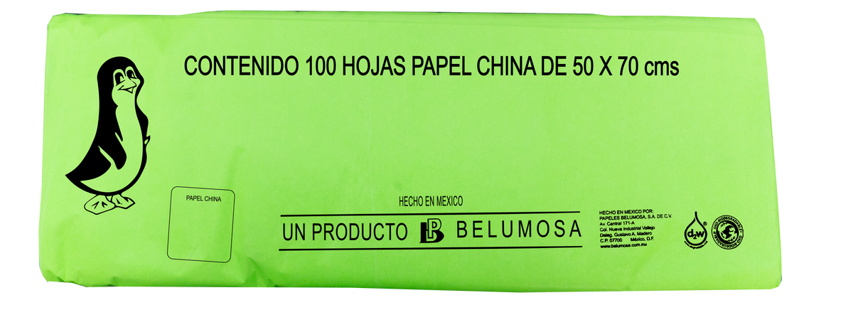 Papel China Pingüino Belumosa Fosforescente Bolsa c/100 pliegos