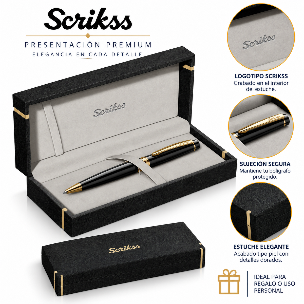 Bolígrafo Scrikss Honour 38 Negro Oro con Estuche