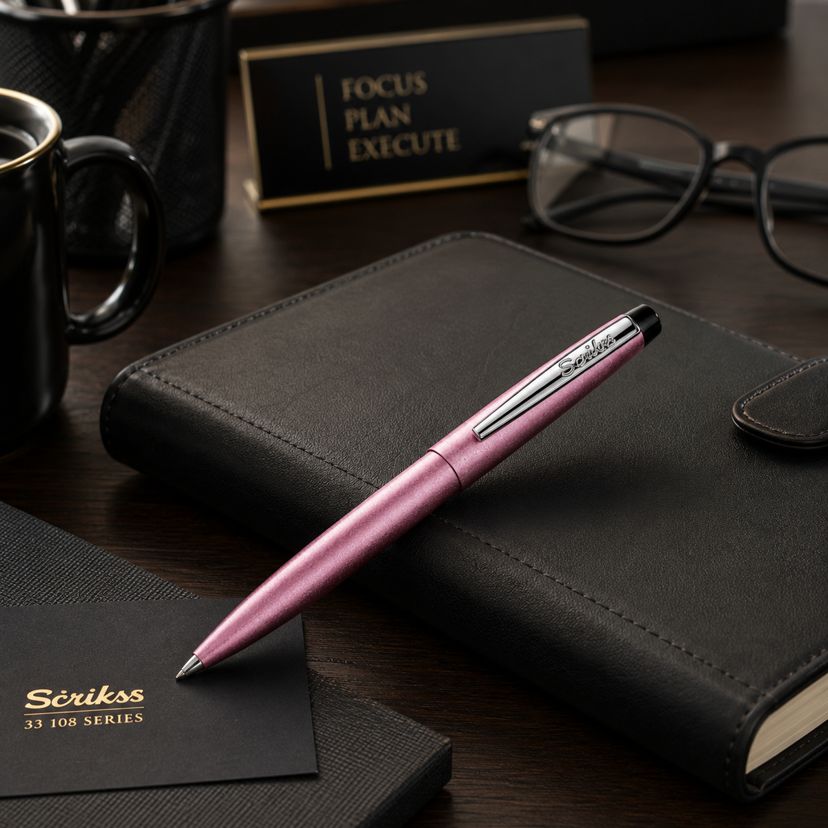 Bolígrafo Scrikss F108 Rosa Metálico Tinta Negra