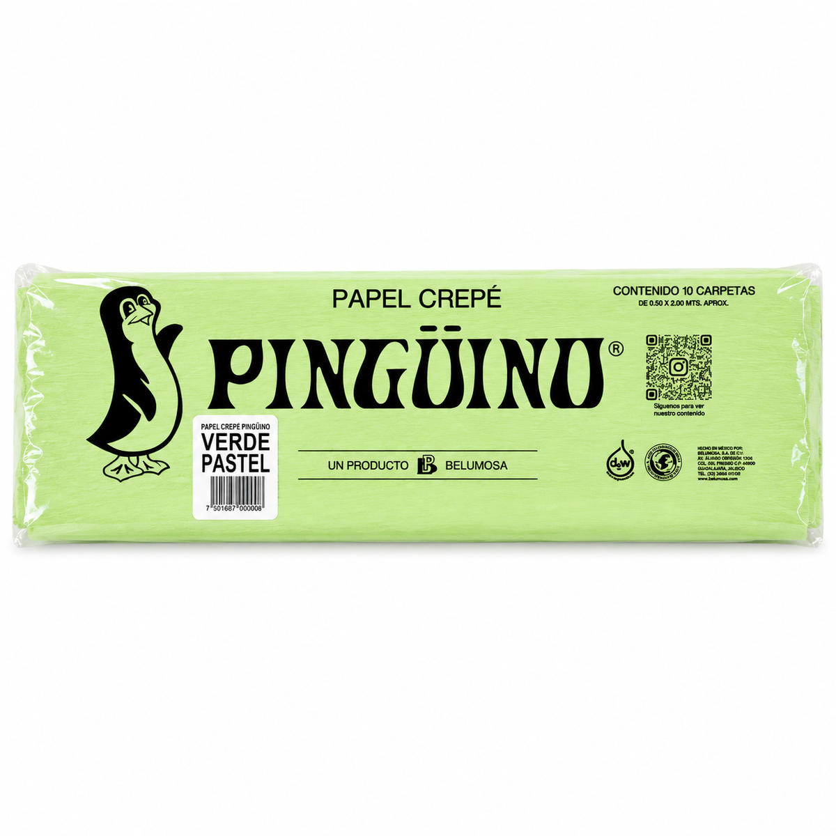 Papel Crepe Pingüino Belumosa Bolsa c/10 piezas Verde Pastel