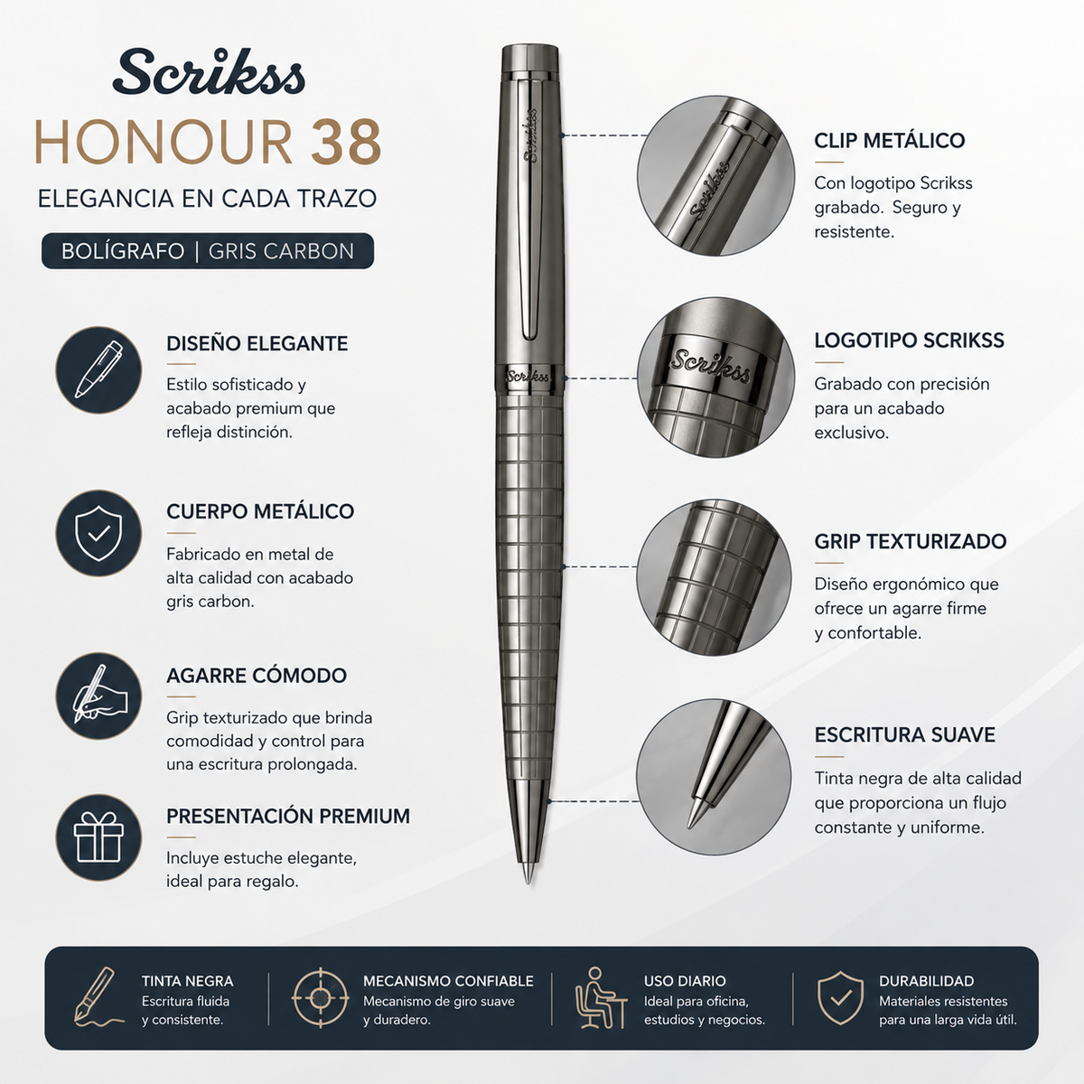 Boligrafo Scrikss Honour 38 Carbon Metalico Ejecutivo