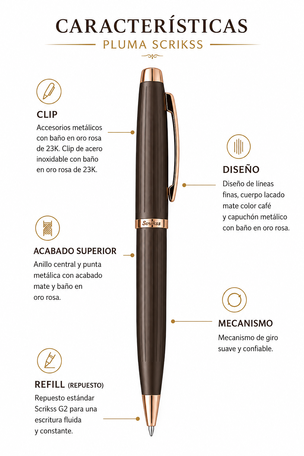 Bolígrafo Scrikss Oskar 39 Café Dorado con Estuche