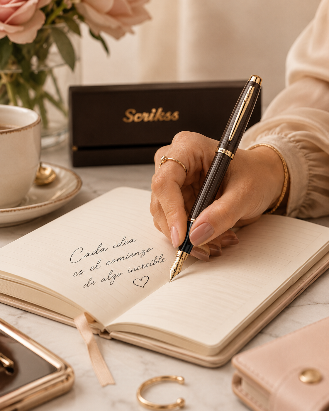 Pluma Fuente Scrikss Oskar 39 Café Oro Rosa con Estuche