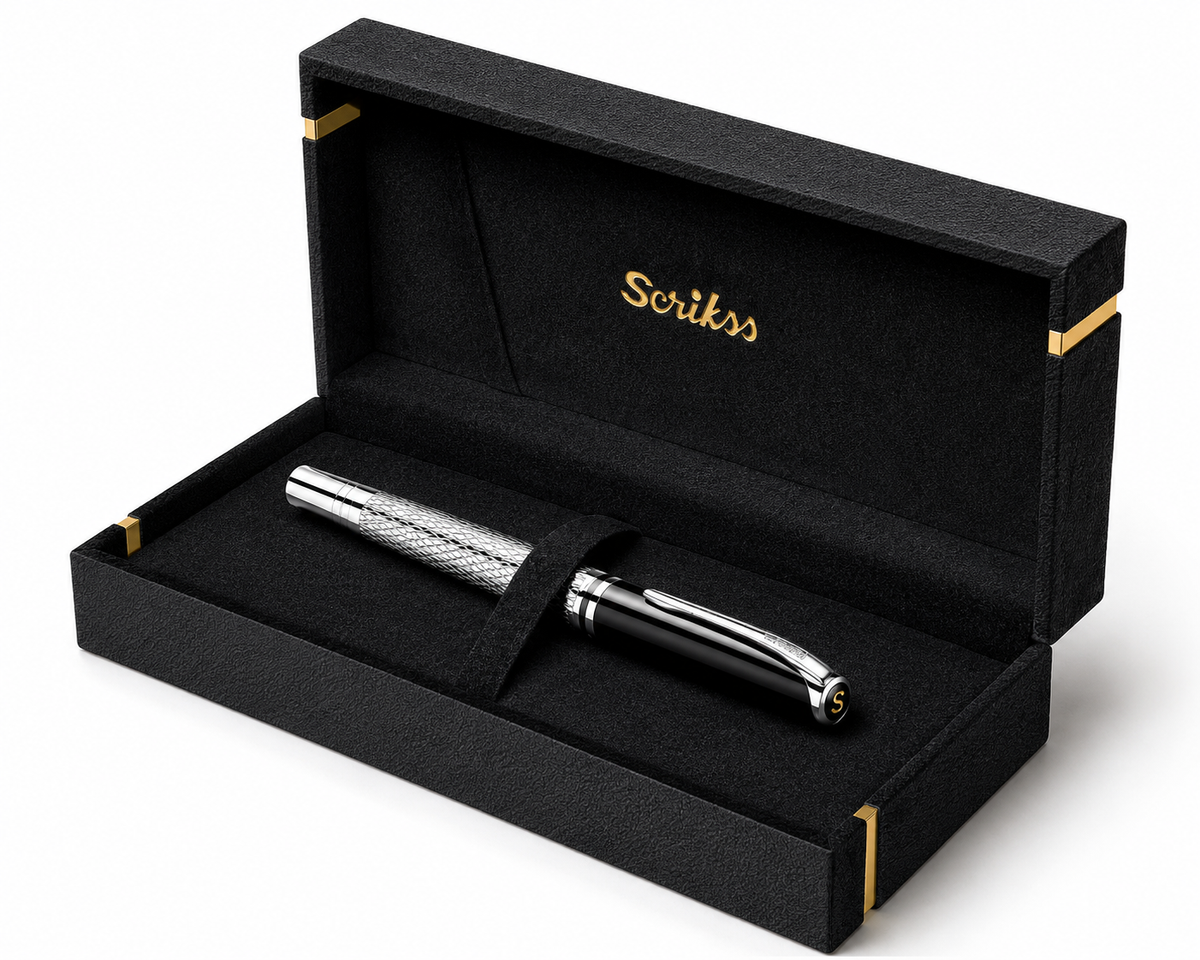 Bolígrafo Scrikss Pera 477 Negro Cromo con Estuche