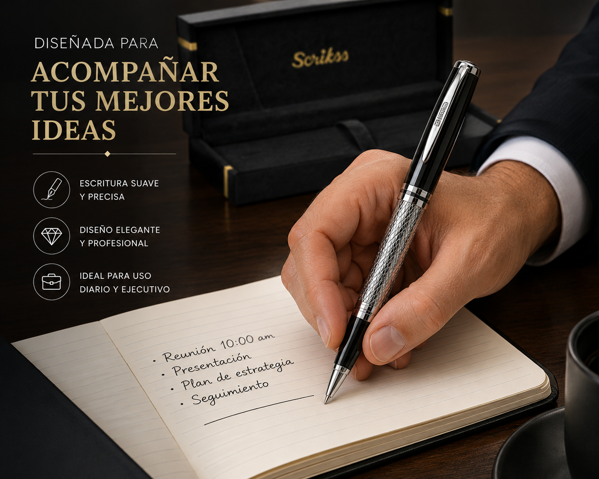 Bolígrafo Scrikss Pera 477 Negro Cromo con Estuche