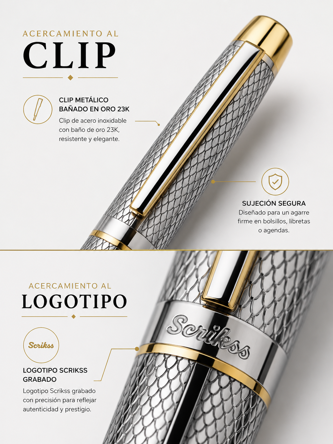 Boligrafo Scrikss Venus 722W Cromo Oro Con Estuche