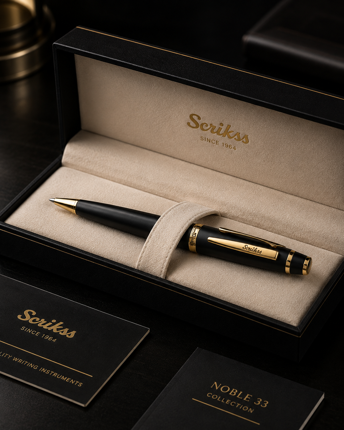 Bolígrafo Scrikss Noble 35 Negro Mate Dorado con Estuche