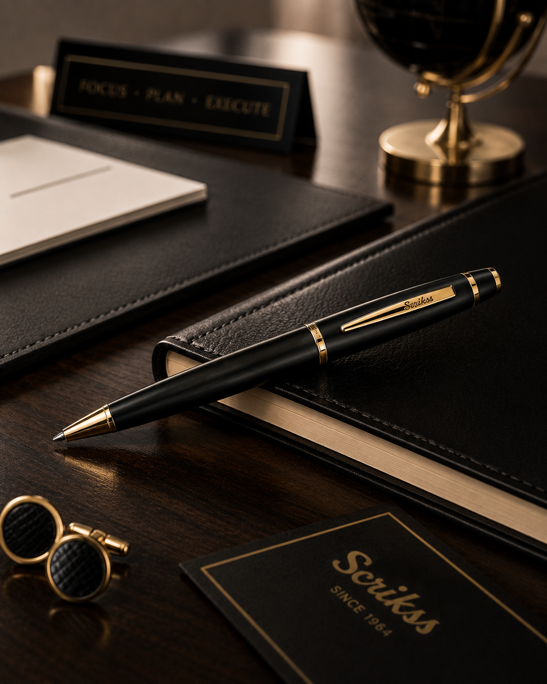 Bolígrafo Scrikss Noble 35 Negro Mate Dorado con Estuche