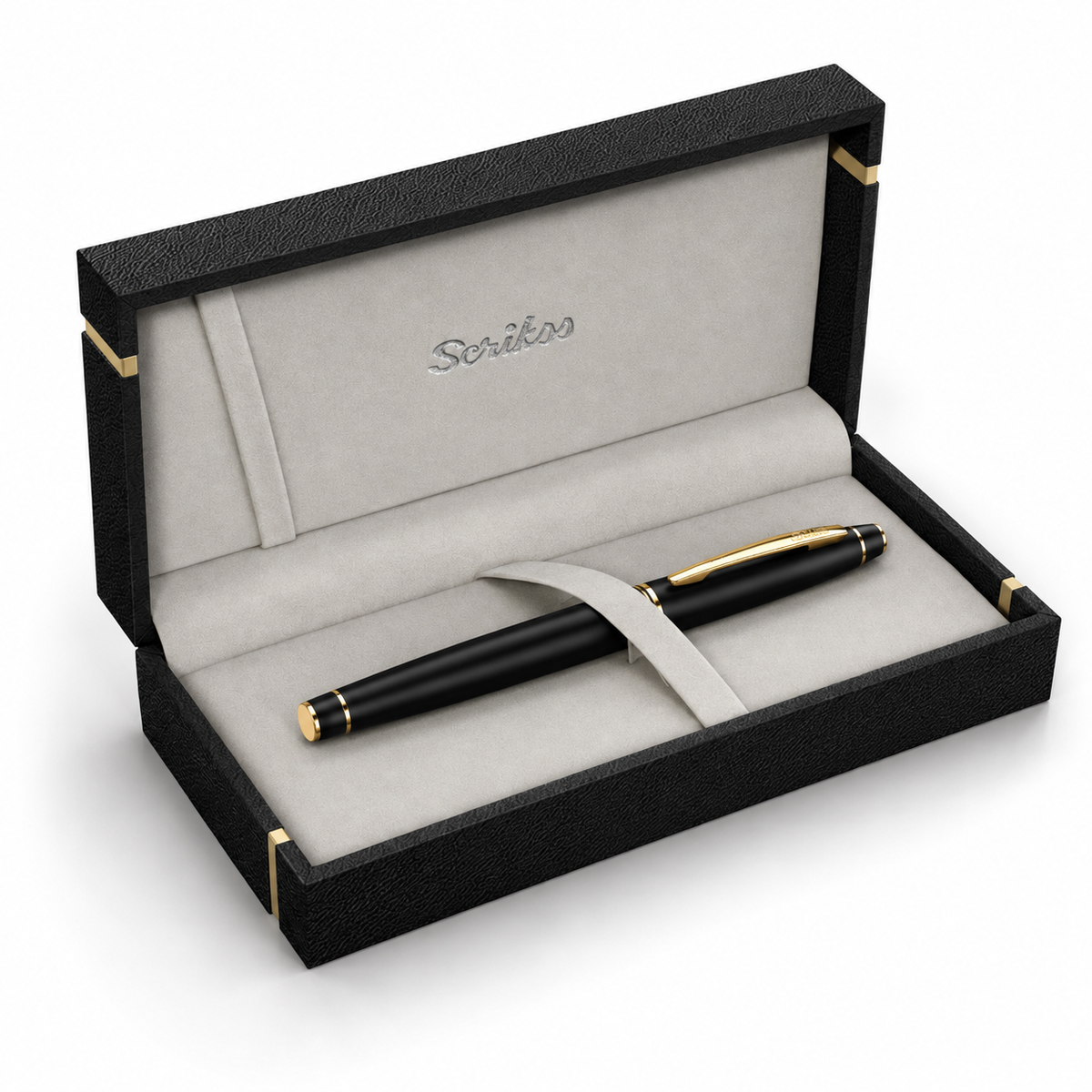 Pluma Fuente Scrikss Noble 35 Negro Mate Dorado con Estuche