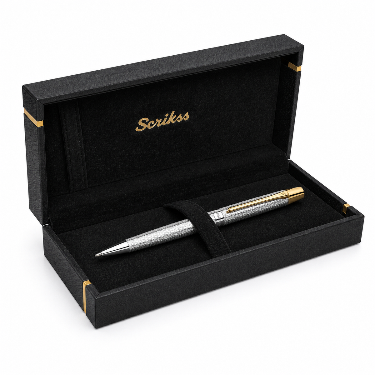 Bolígrafo Scrikss Venus 711 Cromo Oro con Estuche
