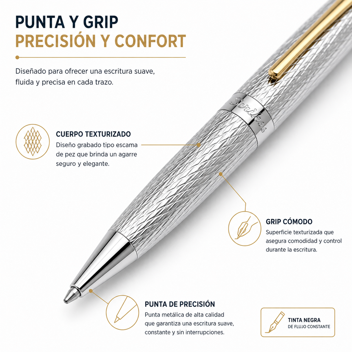 Bolígrafo Scrikss Venus 711 Cromo Oro con Estuche