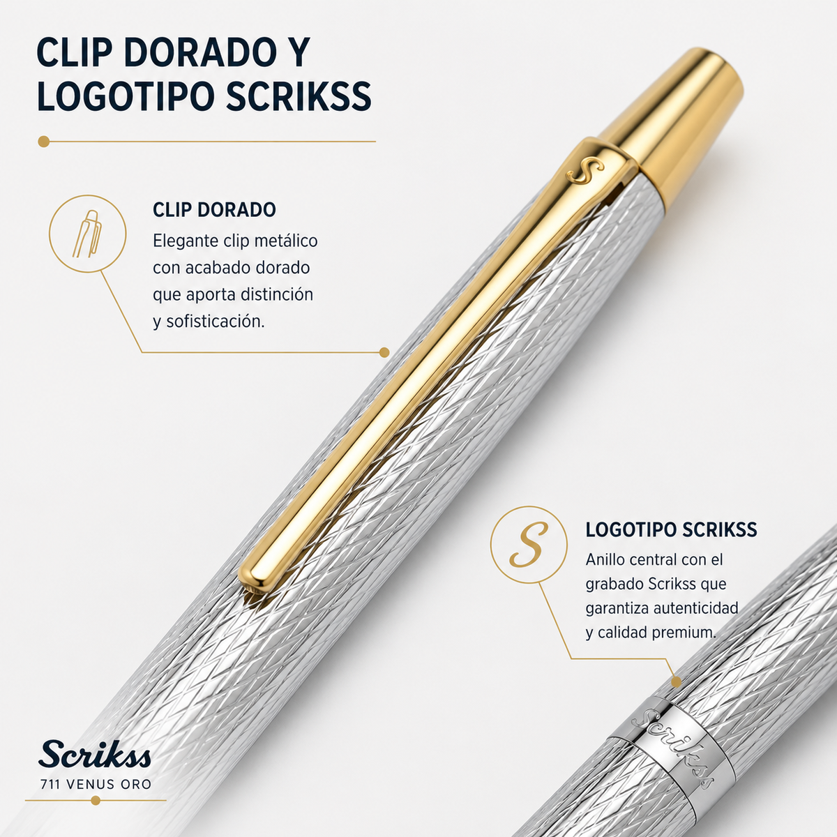 Bolígrafo Scrikss Venus 711 Cromo Oro con Estuche