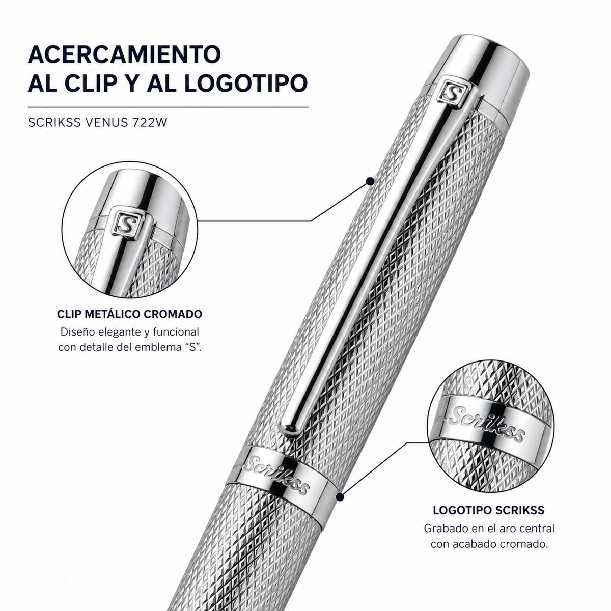 Bolígrafo Scrikss Venus 722W Cromada Metálica con Estuche