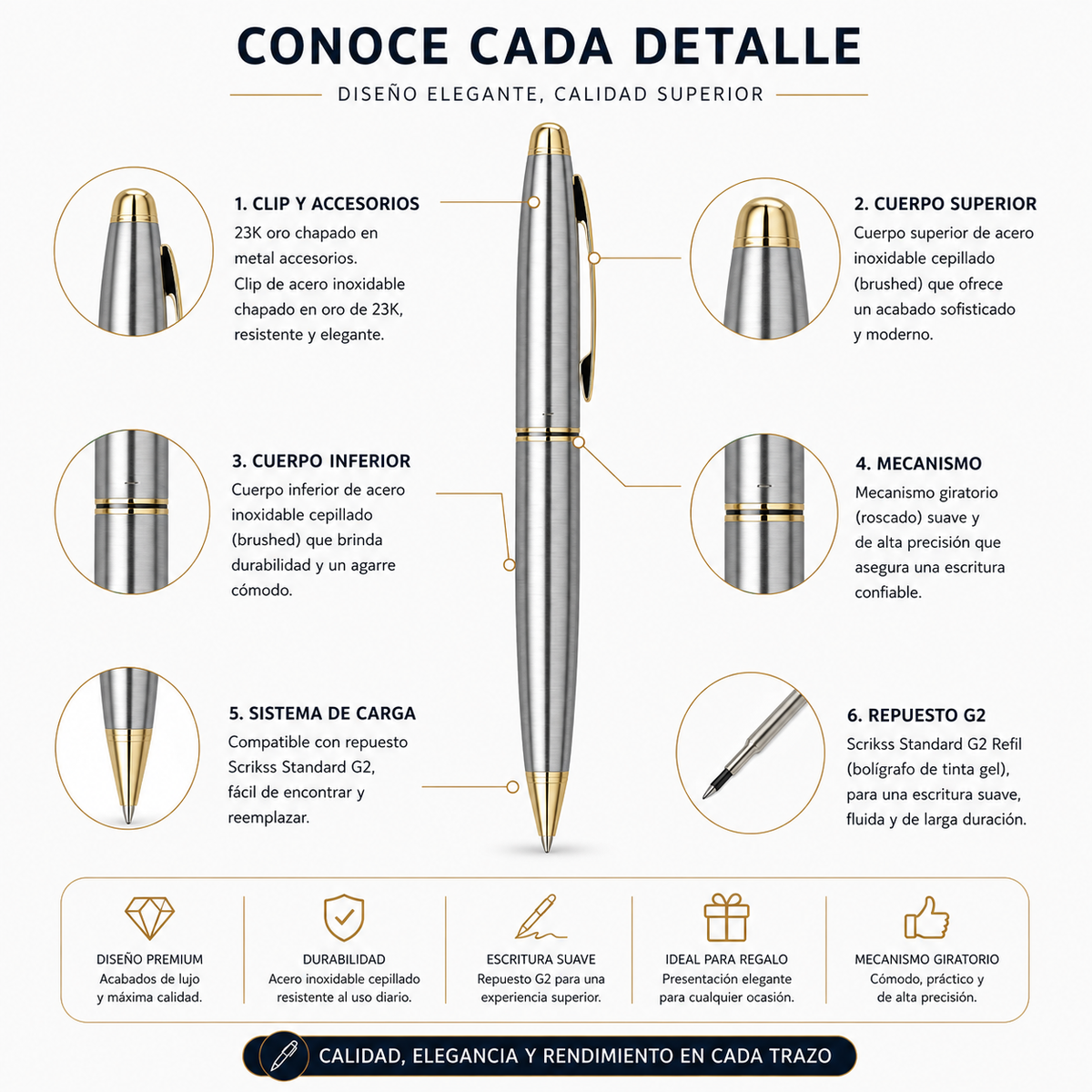 Boligrafo Scrikss 88 Knight Cromo Oro Metalico Con Estuche