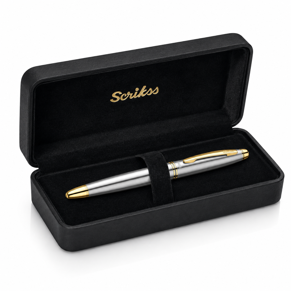 Pluma Fuente Scrikss 88 Knight Cromo Oro con Estuche