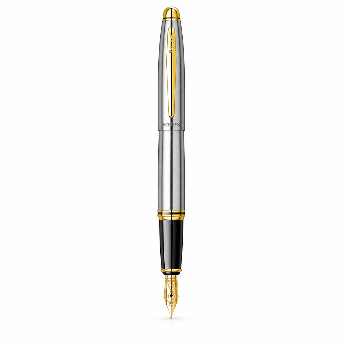 Pluma Fuente Scrikss 88 Knight Cromo Oro con Estuche