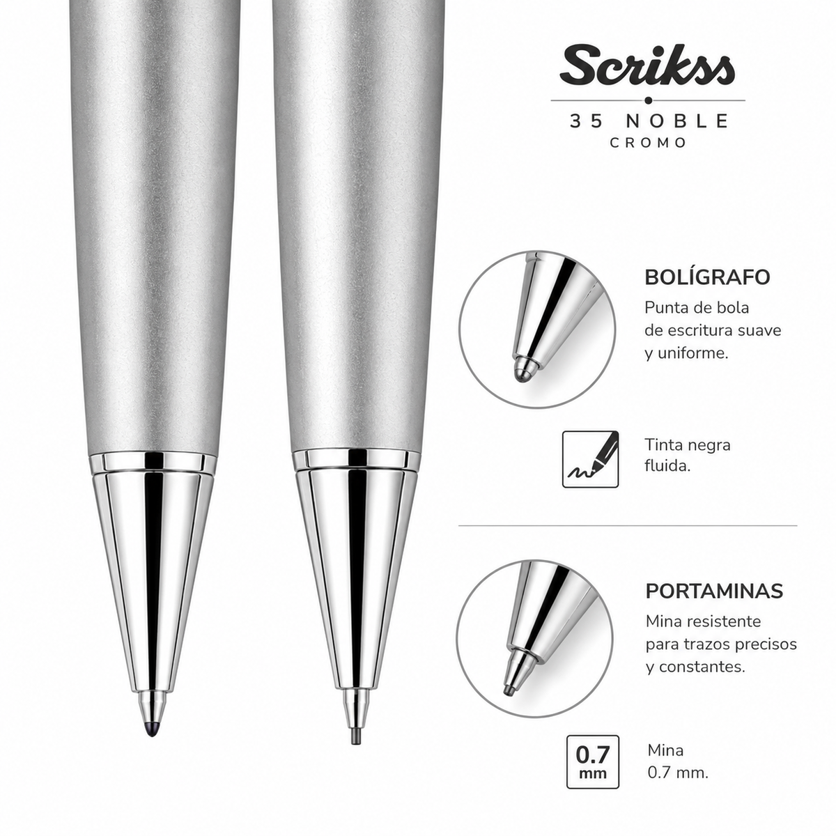 Juego Scrikss Noble 35 Bolígrafo Portaminas Cromo