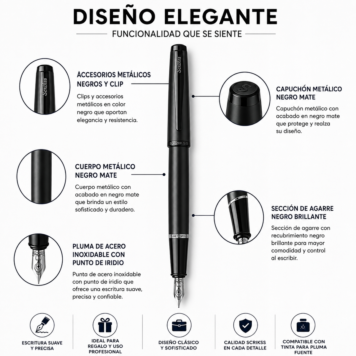 Pluma Fuente Scrikss 78 Metropolis Negro Mate
