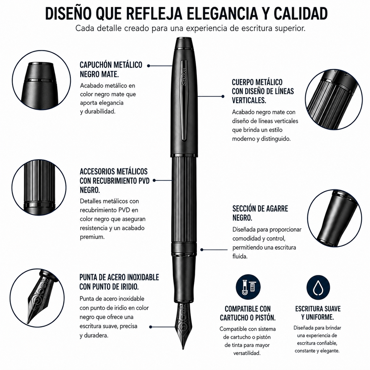 Pluma Fuente Scrikss Noble 350 Negro Mate con Estuche