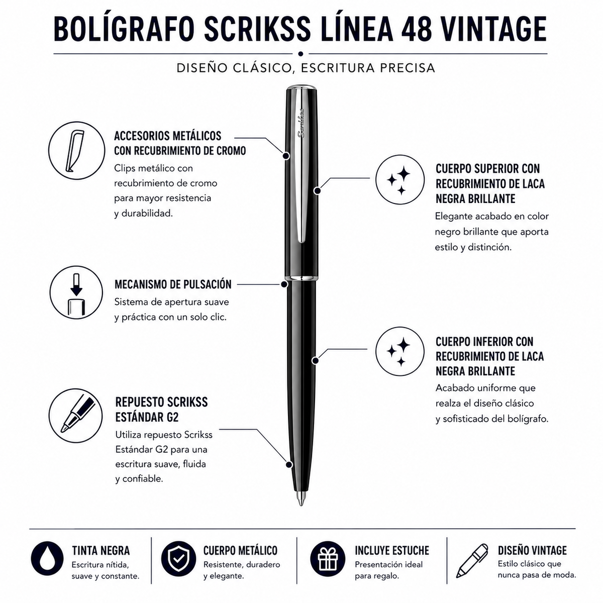 Bolígrafo Scrikss 41 Vintage Negro Metálico