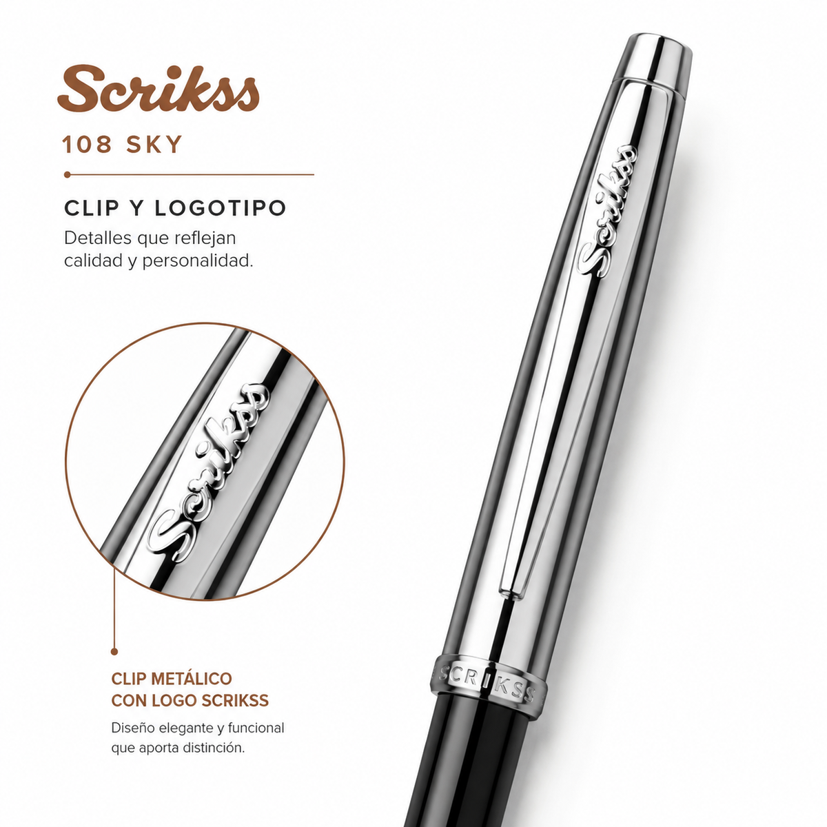 Bolígrafo Scrikss 108 Sky Negro Cromo