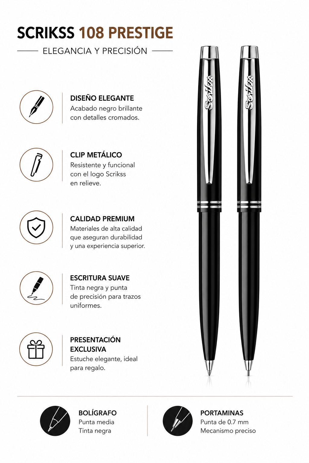Juego Scrikss 108 Prestige Bolígrafo Portaminas Negro