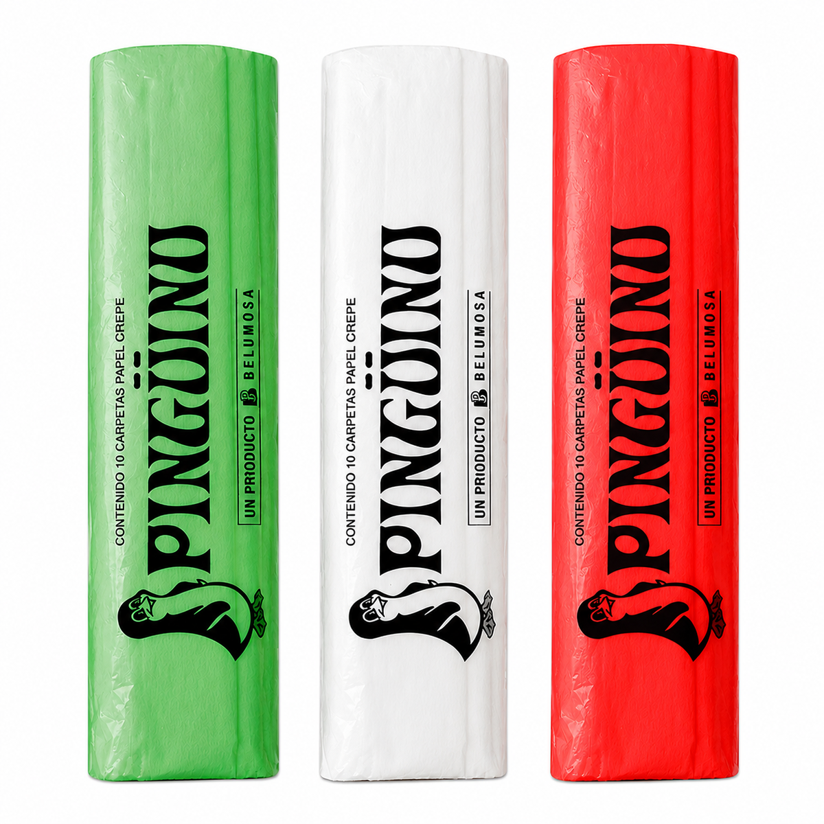 3 Papel Crepe Pinguino Belumosa Tricolor Verde Blanco Rojo 30 Pliegos