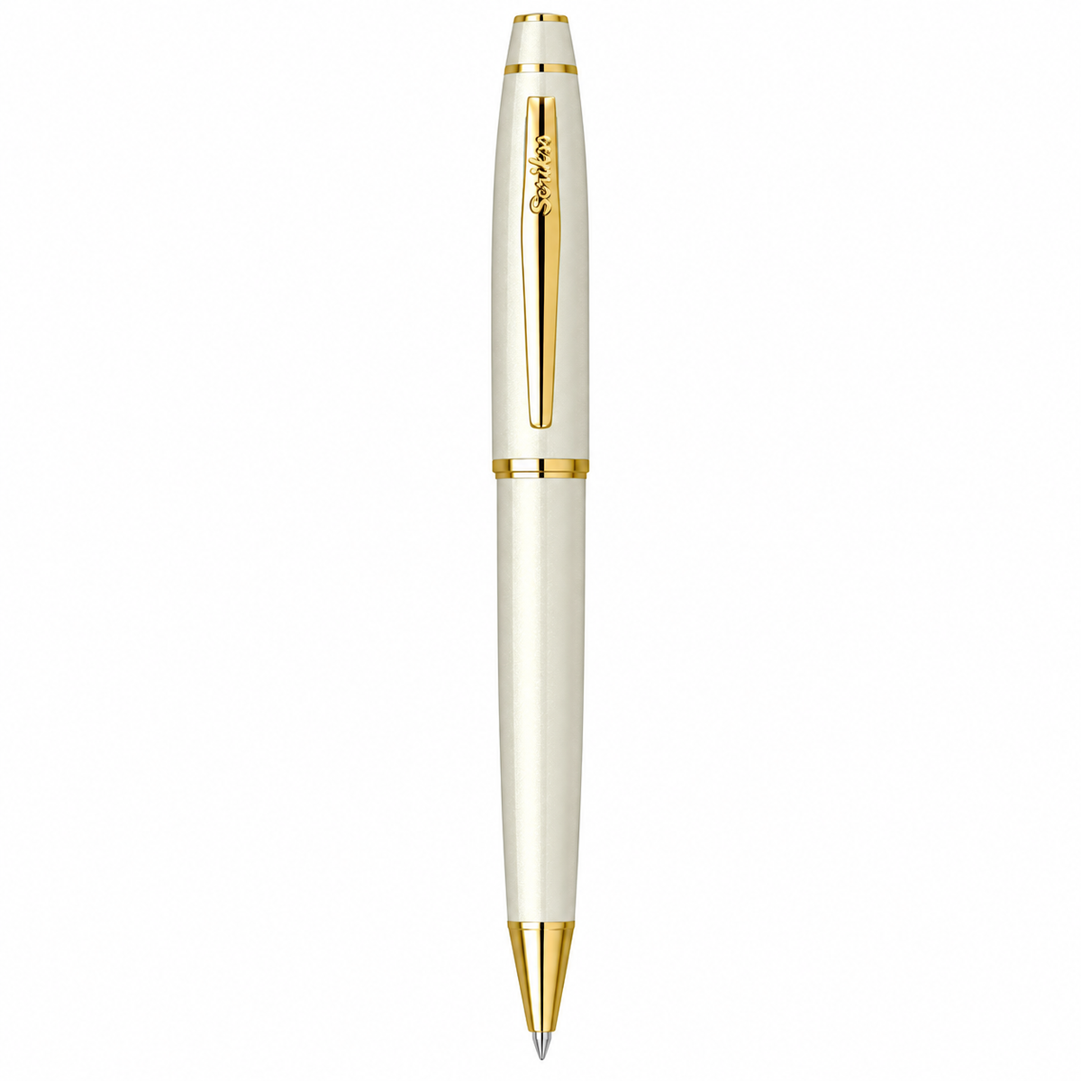 Bolígrafo Scrikss Noble 35 Blanco Perla Dorado con Estuche