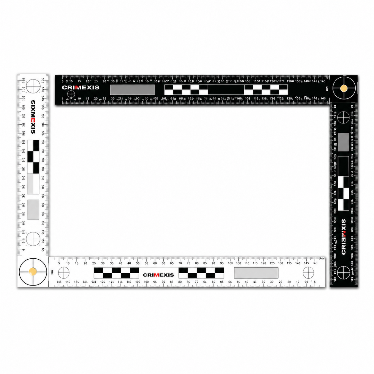 Regleta Metrico Crimexis Escala de evidencia fotográfica plegable en ángulo, a doble cara, en blanco y negro, de 30 x 15 cm