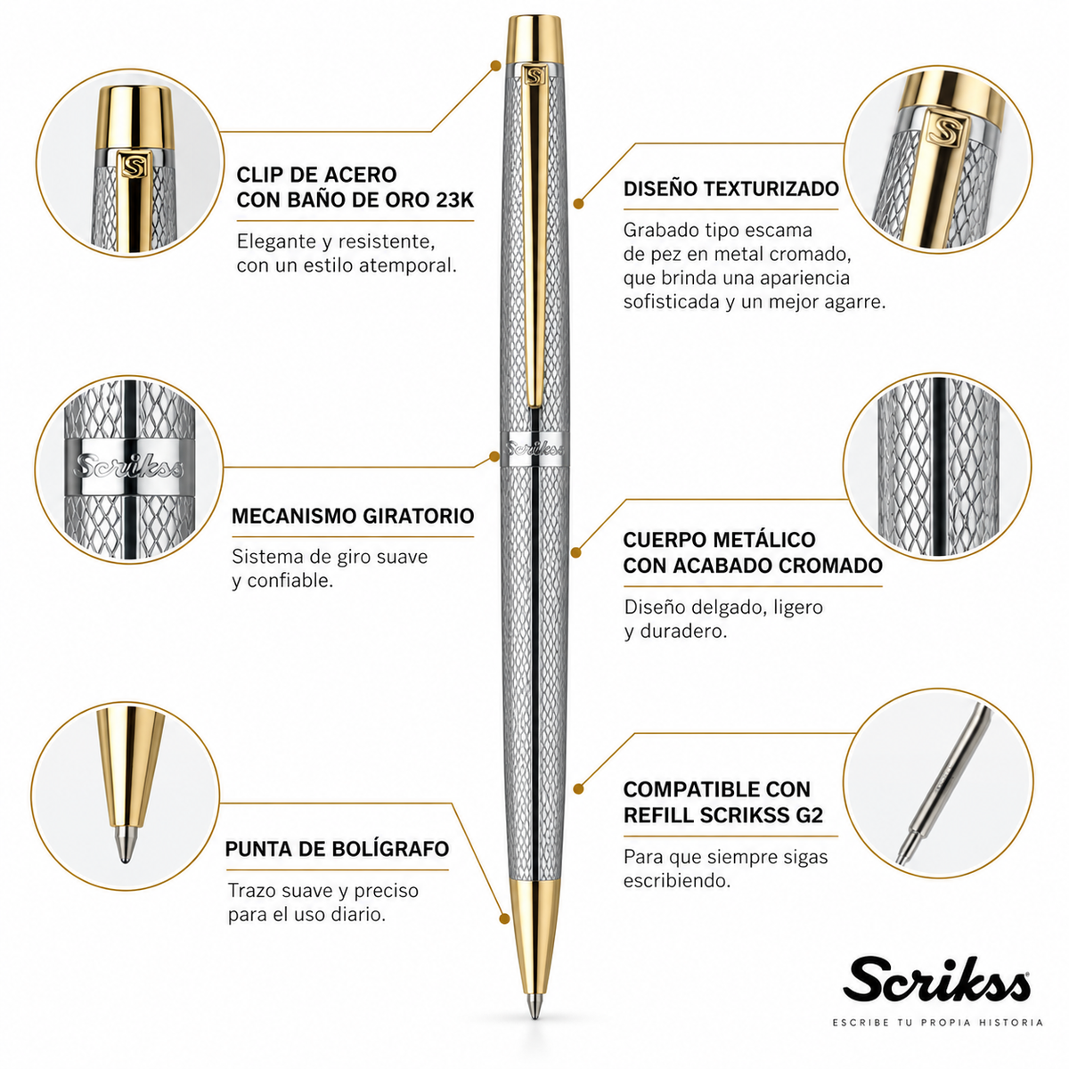 Boligrafo Scrikss Venus 722W Cromo Oro Con Estuche