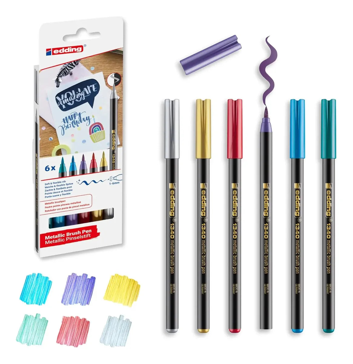 Edding 1340-6 Metallic Brushpen Flexible Brush Tip Marker with 6 Pieces