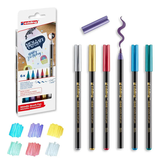 Rotulador Edding 1340-6 Metalicos Brushpen Punta Pincel Flexible C/6 Piezas