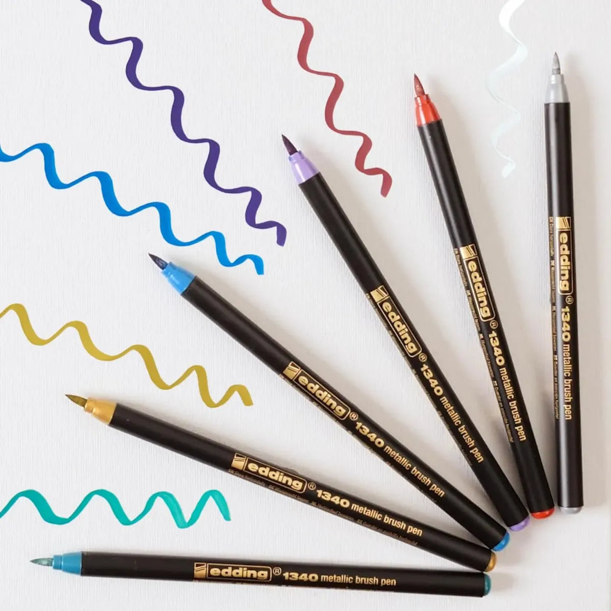 Edding 1340-6 Metallic Brushpen Flexible Brush Tip Marker with 6 Pieces
