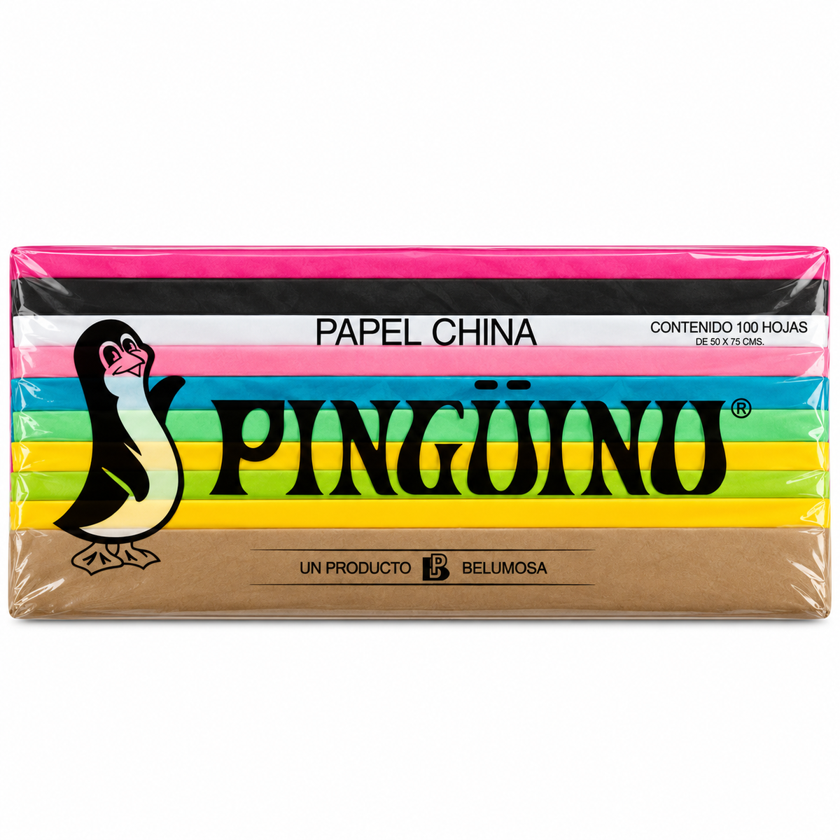 Papel China Pingüino Multicolor 75x50cm 100 Pliegos Pack5