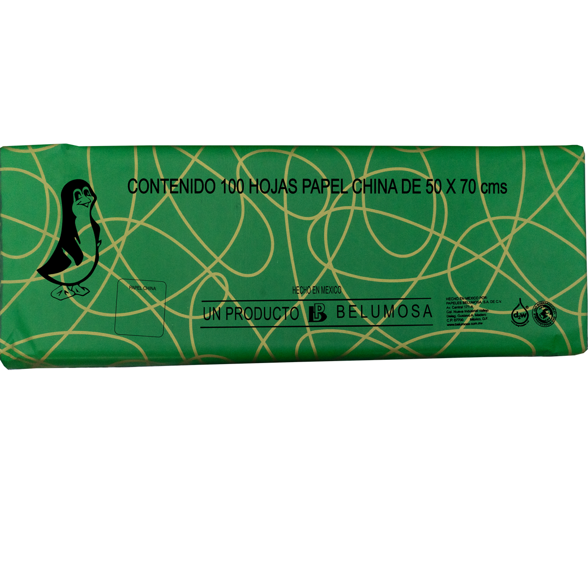 China Paper Penguin Belumosa Bag W/100 Sheets Filigree Green Gold 50*75cm