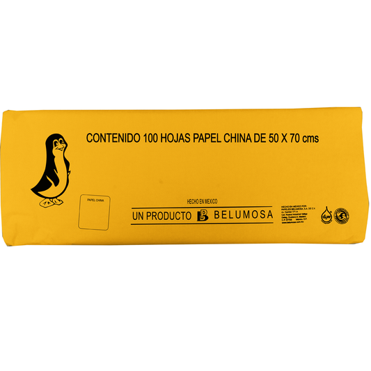 Papel China Pingüino Belumosa Bolsa C/100 Carpetas Amarillo Huevo 75*50cm