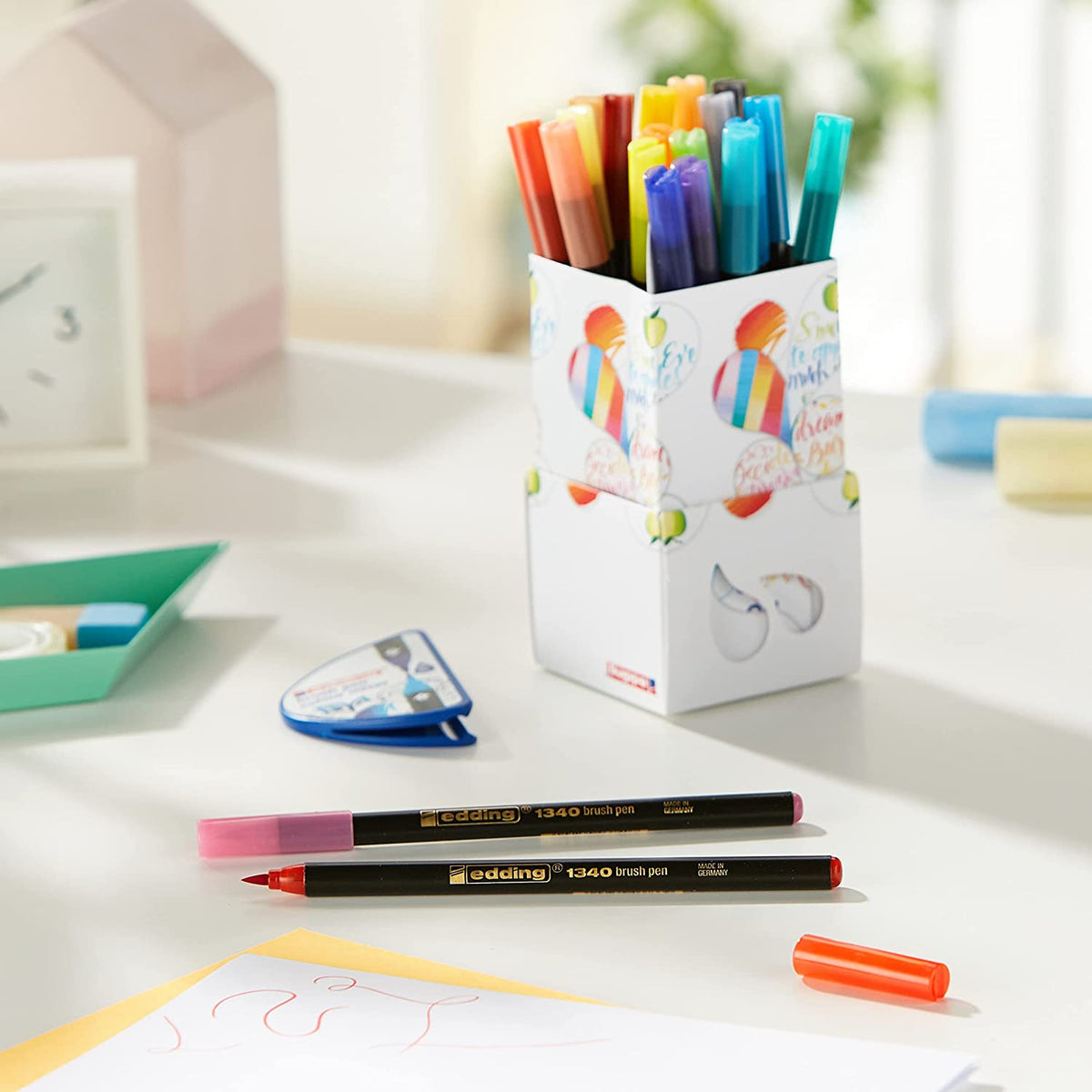 Rotulador Edding Brushpen Punta Pincel + 1 Mezclador Box Happy C/20 Pzas Papel